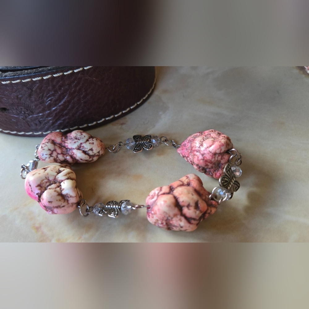 Pink Stone Bracelet with Silver Accents